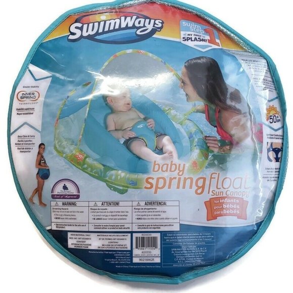 SwimWays Swim Swimways Baby Spring Float Sun Canopy Green Blue Swim